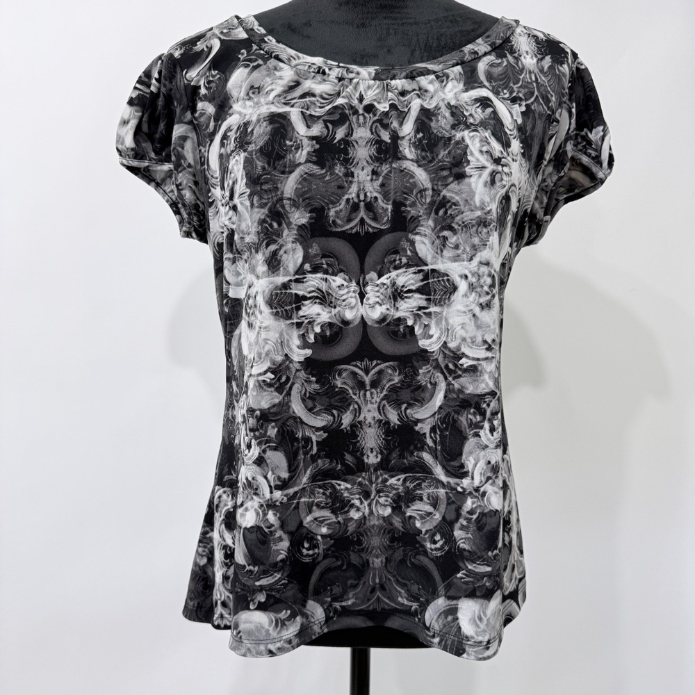 Worthington Baroque Whimsigoth Top‎ Women Large Black White Goth Abstract